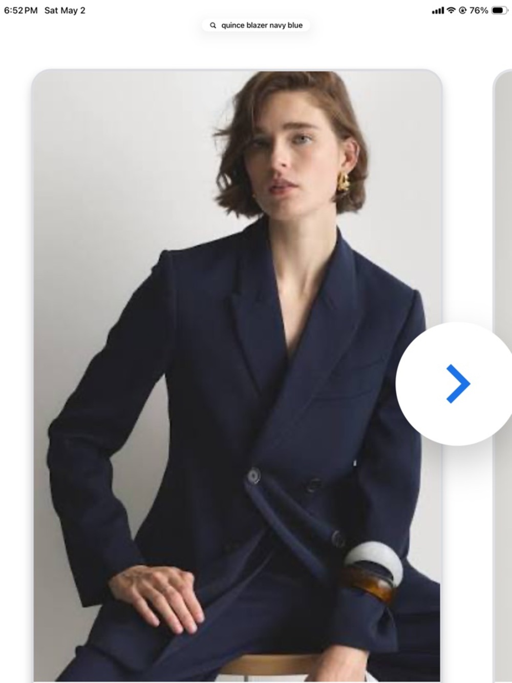 Quince Double-Breasted Navy Blue Blazer
